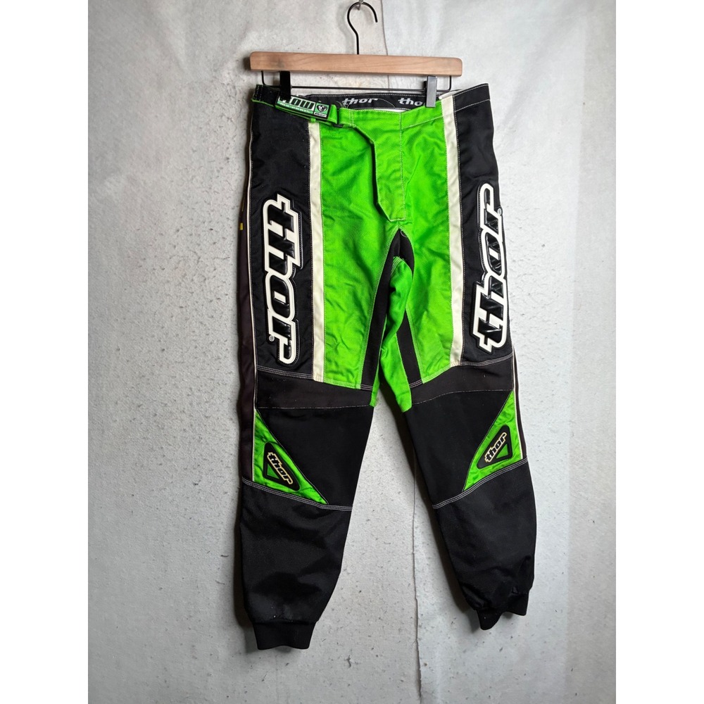 Thor MX Flow Motocross Racing Pants Green Black Kevlar Armortex Mens 32